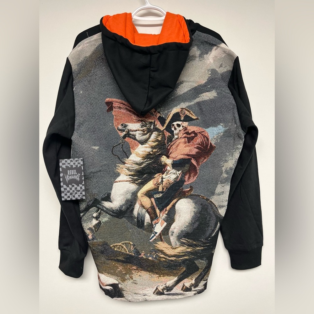 Rebel vengeance orange and black hoodie.